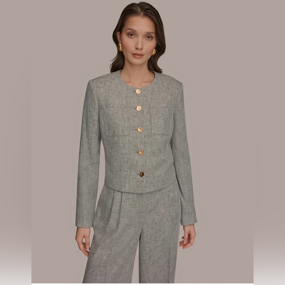 Donna Karan Women's Button-Front Cropped Jacket. Size 10. Turin Multi